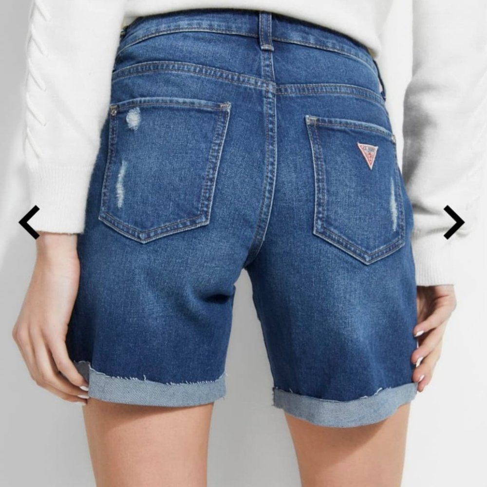 New GUESS Women's Distressed Denim Biker Shorts